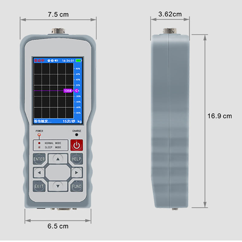 Handheld portable force measuring display instrument